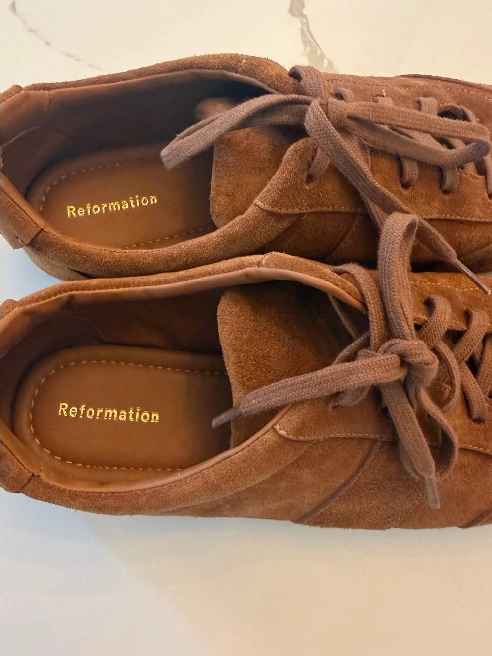 Reformation Chestnut Brown Suede Lace-Up Sneakers